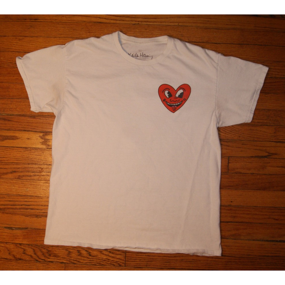 Keith Haring Heart Art Graphic T-shirt Men Large White Short Sleeve - Picture 3 of 8